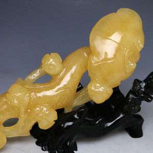 10''Height-Chinese Genuine Natural Yellow Jade Hand-Carved Lingzhi & Ruyi Statue (Medium)