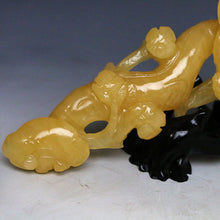 Load image into Gallery viewer, 10&#39;&#39;Height-Chinese Genuine Natural Yellow Jade Hand-Carved Lingzhi &amp; Ruyi Statue (Medium)