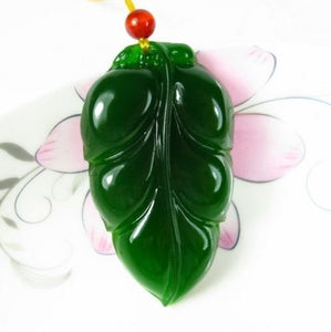 Certified Natural Green Hetain Jade HandCarved Leaf Pendant