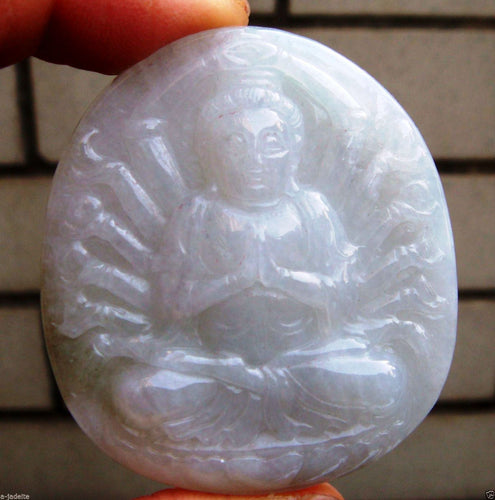 10% OFF on Sales- Certified Natural Icy Jadeite Emerald Jade Translucent Guanyin Pendant 【Grade A】9749