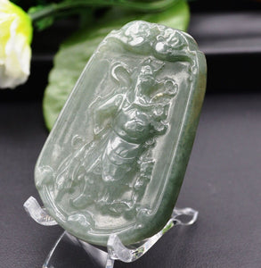 10% OFF on Sales- Certified Natural Oily Green Jadeite Emerald Jade Translucent Guan Yu Pendant【Grade A】0980