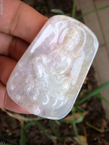 10% OFF on Sales- Certified Natural Light Green Icy Jadeite Emerald Jade GuanYin Pendant 【Grade A】9823