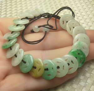 10% OFF- 54-63mm Certified Natural 3 Color Jadeite Emerald A*Jade HandCarved Adjustable Bracelet A2065  with Gift Box