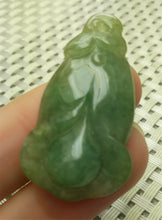 Load image into Gallery viewer, 10% OFF- Certified Natural Lavender Green Jadeite Emerald A*Jade HandCarved Lucky Morning Glory Pendant A0089