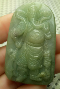 10% OFF- Certified Natural Jadeite Emerald A*Jade HandCarved Blessing Guan Gong God Jade Pendant A0132