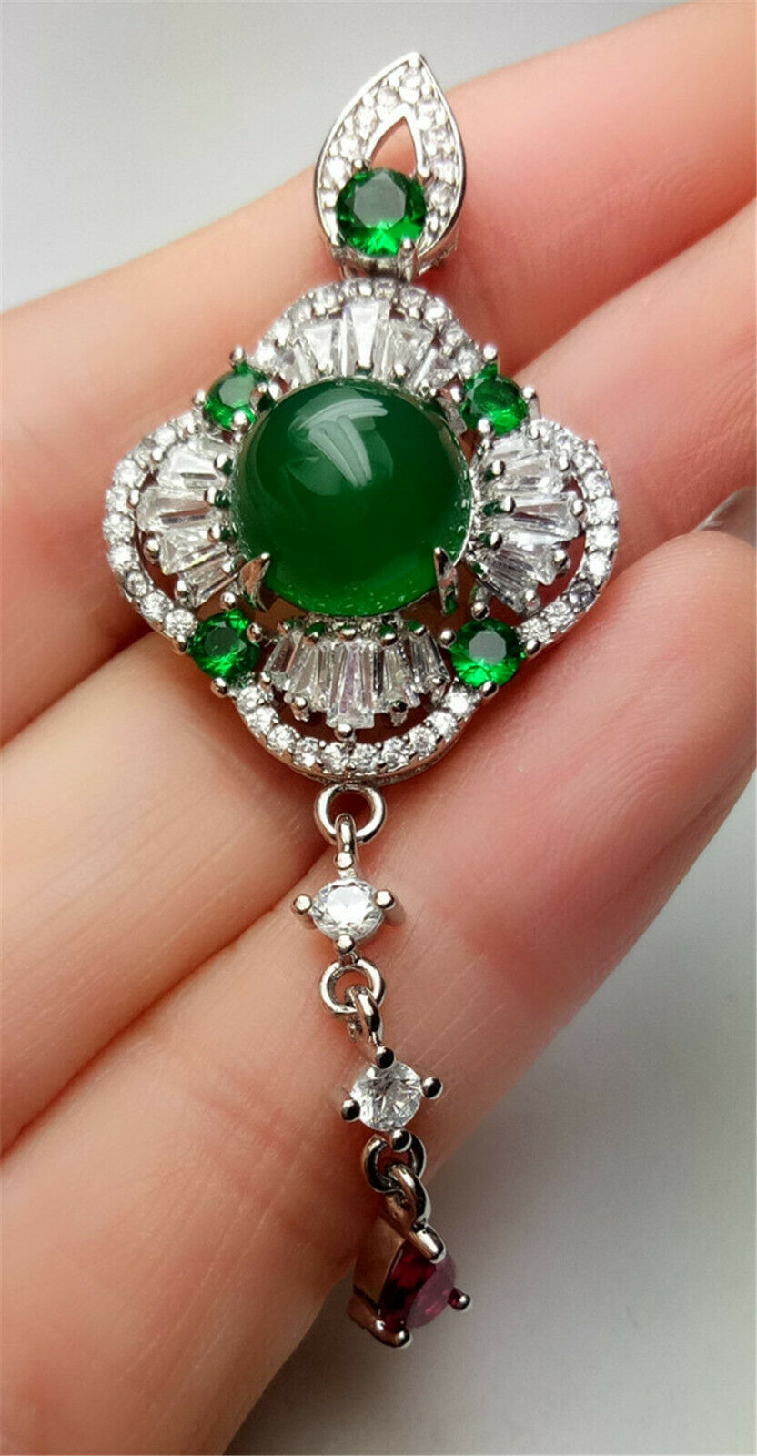 10% OFF- Certified Natural Emerald A*Jade Handcrafted Green Jade Pendant-925 Sterling Silver A7480